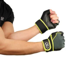 Fitness-Mad Mens Core Fitness Leather Training Gloves (Black/Green/Yellow) -Outdoor Products Shop k5c6cdf1388c906889be12f1e13934b97